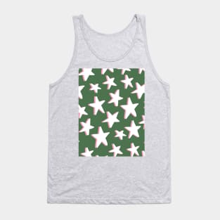White, Pink and Green Stars Pattern Tank Top